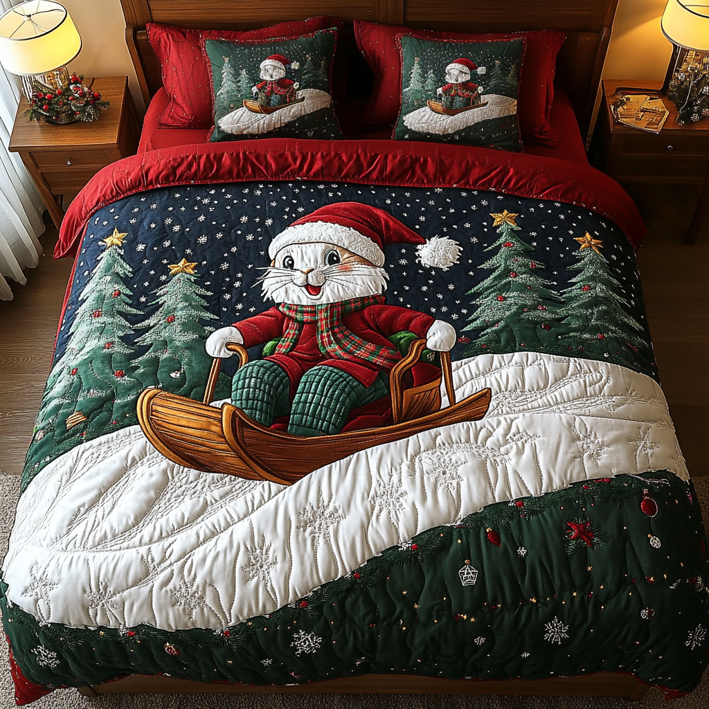 Jingle Rabbit Charm 3-Piece Quilted Bedding Set NCU0DK2589 – Vantique