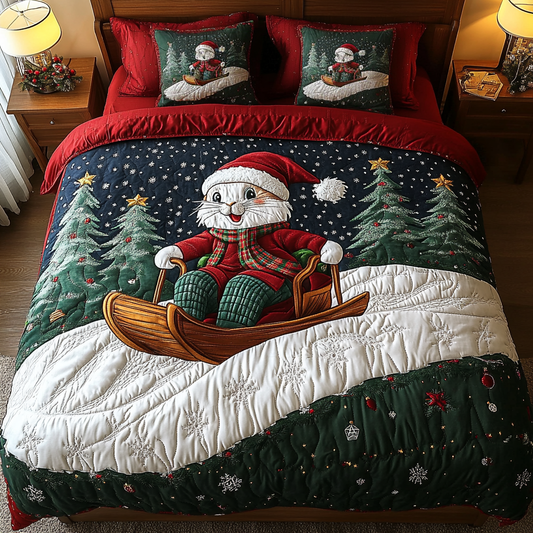 Jingle Rabbit Charm 3-Piece Quilted Bedding Set NCU0DK2589