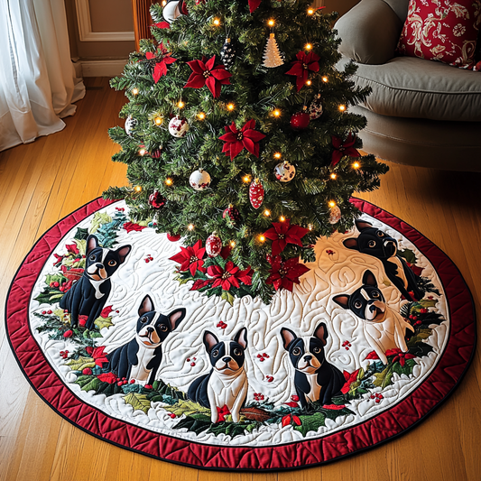 Jolly Boston Terrier Greetings Christmas Quilted Tree Skirt NCU0DV1623