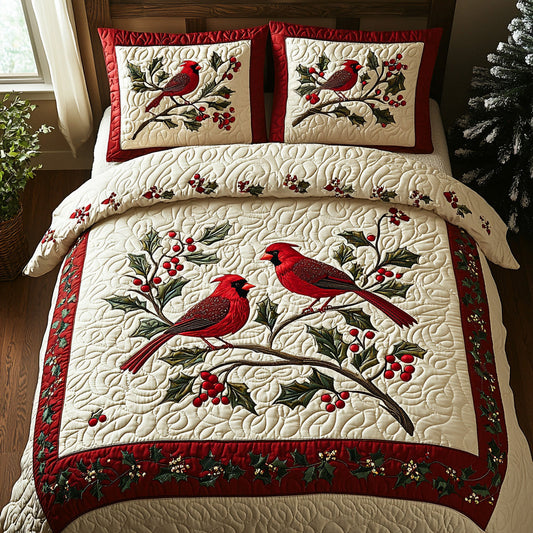 Jolly Cardinals 3-Piece Quilted Bedding Set NCU0DV7379