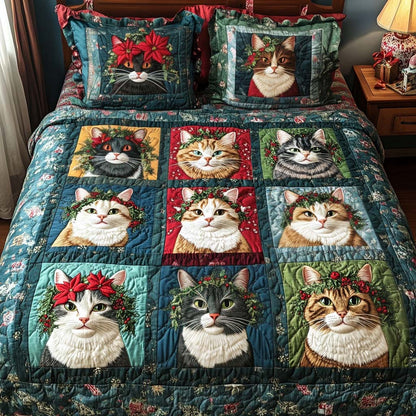 Jolly Cat Cheer 3-Piece Quilted Bedding Set NCU0NT2433