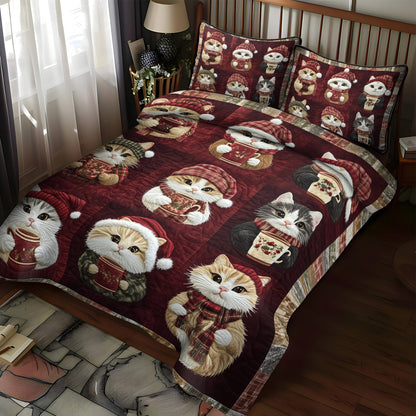 Jolly Catmas 3-Piece Quilted Bedding Set NCU0TL1191