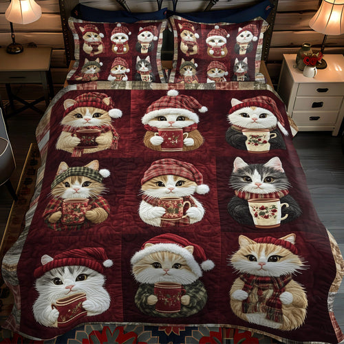 Jolly Catmas 3-Piece Quilted Bedding Set NCU0TL1191