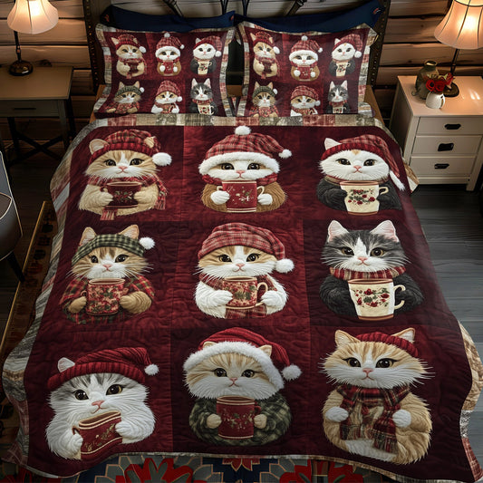 Jolly Catmas 3-Piece Quilted Bedding Set NCU0TL1191