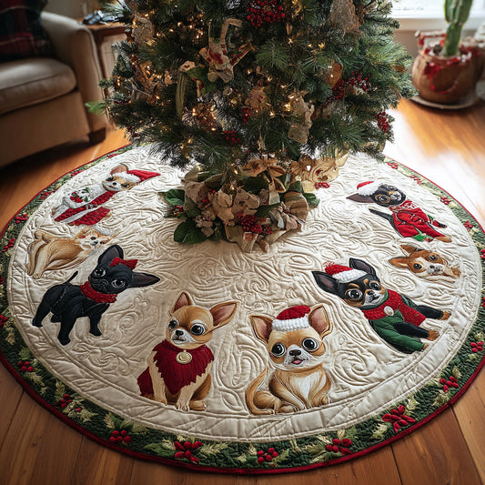 Jolly Chihuahua Quilted Christmas Tree Skirt NCU0DV8138