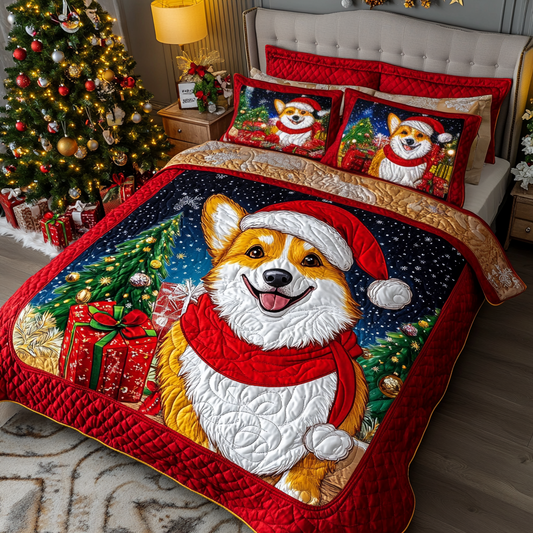 Jolly Corgi 3-Piece Quilted Bedding Set NCU0DK3045