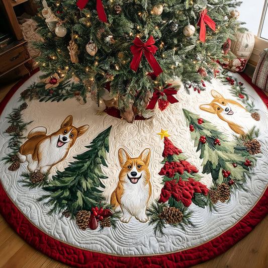 Jolly Corgi Ride Quilted Christmas Tree Skirt NCU0DV8093