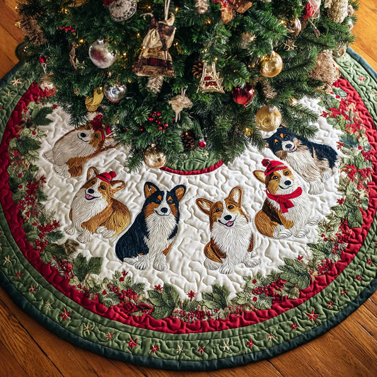 Jolly Corgi Tails Quilted Christmas Tree Skirt NCU0HH787