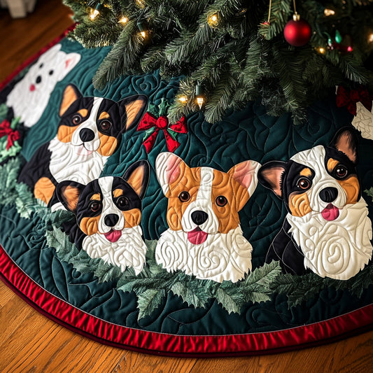 Jolly Corgi Wishes Quilted Christmas Tree Skirt NCU0PT2060