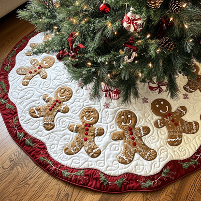 Jolly Gingerbread Circle Christmas Quilted Tree Skirt NCU0VH120