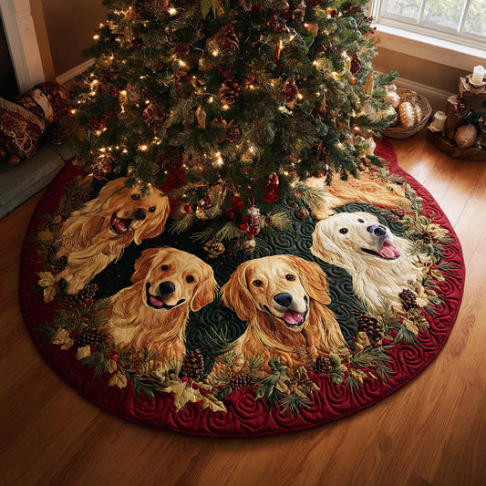 Jolly Golden Retriever Quilted Christmas Tree Skirt NCU0DV8124