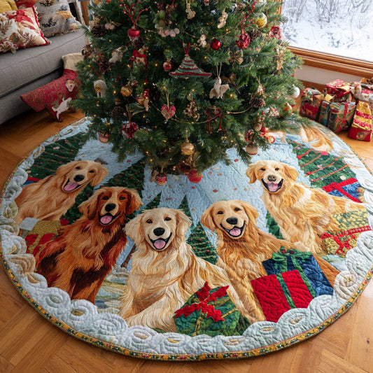 Jolly Golden Retriever Quilted Christmas Tree Skirt NCU0DV8165