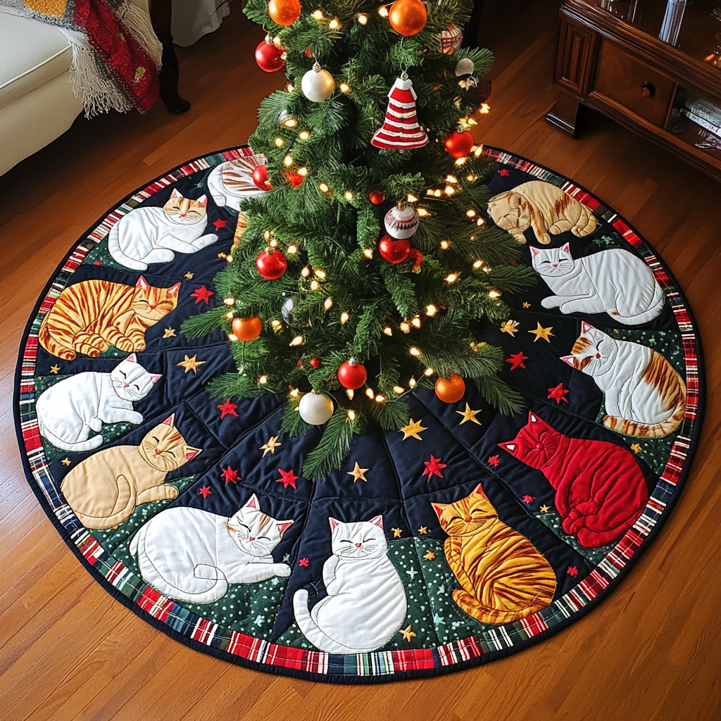 Jolly Kitty Joy Christmas Quilted Tree Skirt NCU0DV1498