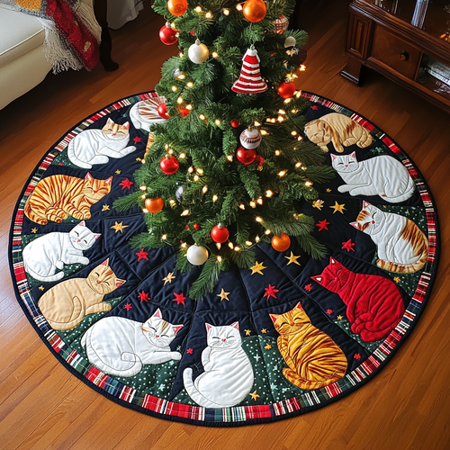 Jolly Kitty Joy Christmas Quilted Tree Skirt NCU0DV1498