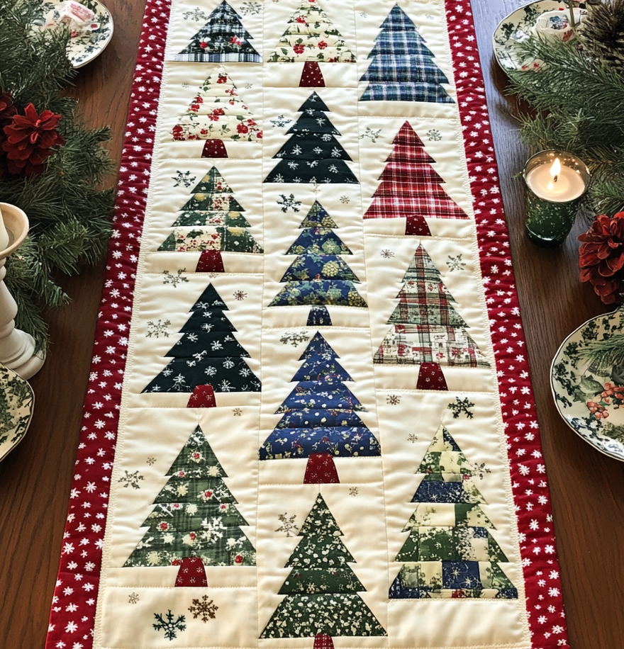 Jolly Pines Quilted Table Runner NCU0VH207