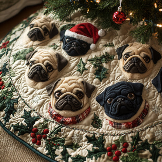 Jolly Pug Quilted Christmas Tree Skirt NCU0DV8047