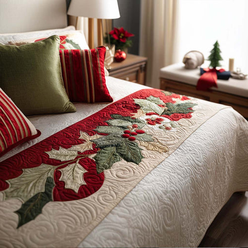 Jolly Red and Green Quilted Bed Runner NCU0PT9534