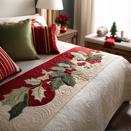 Jolly Red and Green Quilted Bed Runner NCU0PT9534