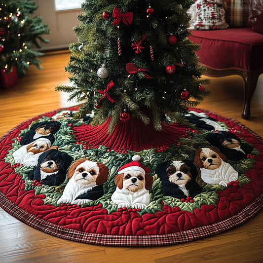 Jolly Shih Tzu Christmas Quilted Tree Skirt NCU0DV8239