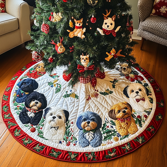 Shih Tzu Christmas Quilted Tree Skirt NCU0VT60