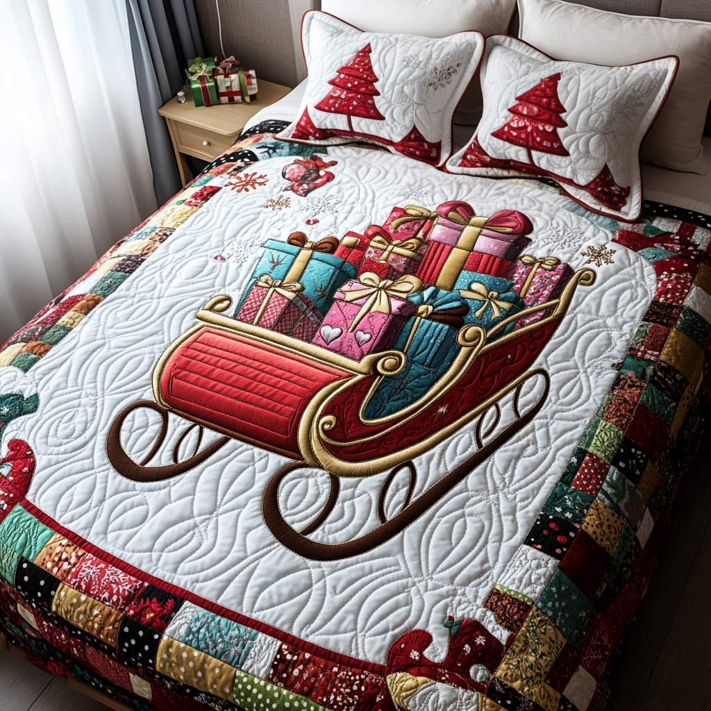 Jolly Sleigh 3-Piece Quilted Bedding Set NCU0VH1027
