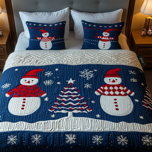Jolly Snowman 3-Piece Quilted Bedding Set NCU0NT2078