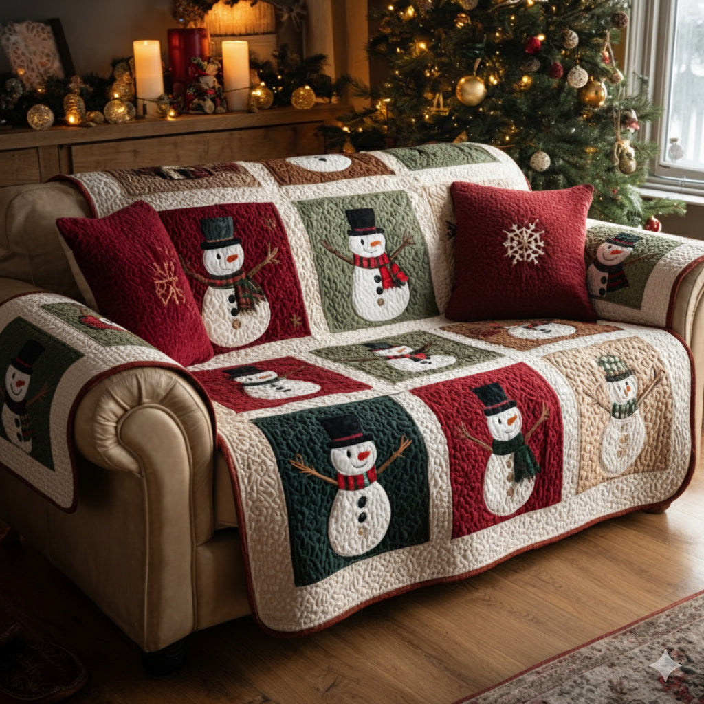 Jolly Snowman Holiday Quilted Sofa Cover NCU0HH1310