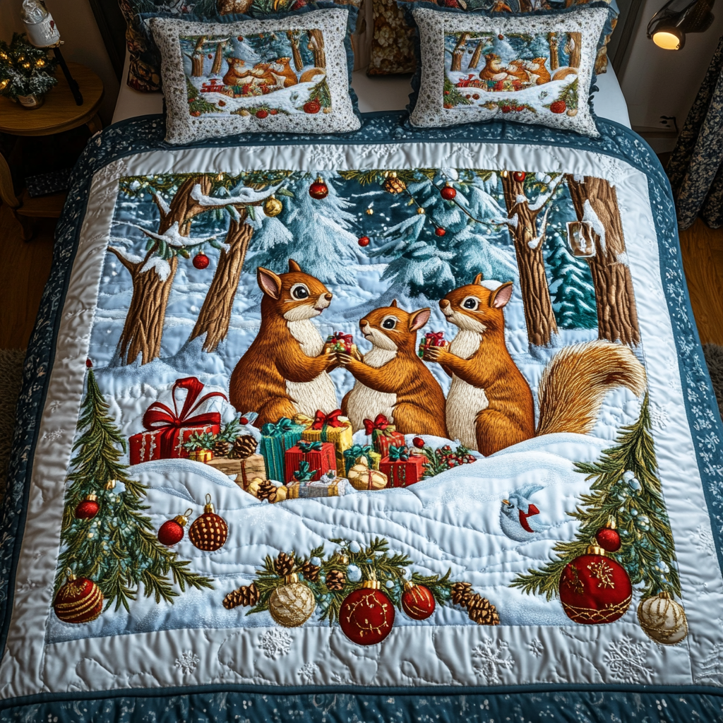 Jolly Squirrel 3-Piece Quilted Bedding Set NCU0VH775
