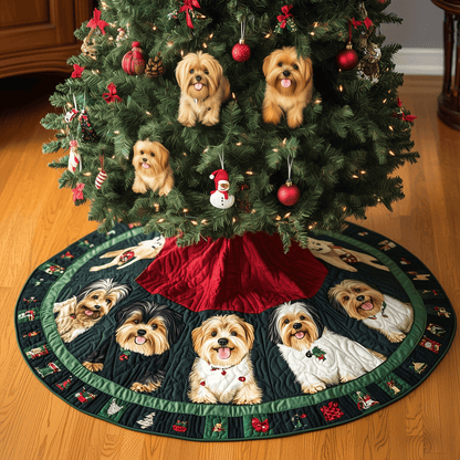 Jolly Yorkie Holiday Quilted Christmas Tree Skirt NCU0TH2025