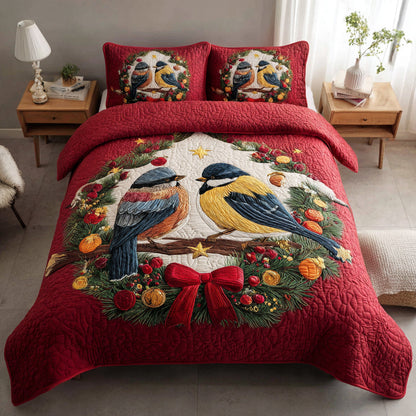 Joyful Bird Christmas 3-Piece Quilted Bedding Set NCU0HH604