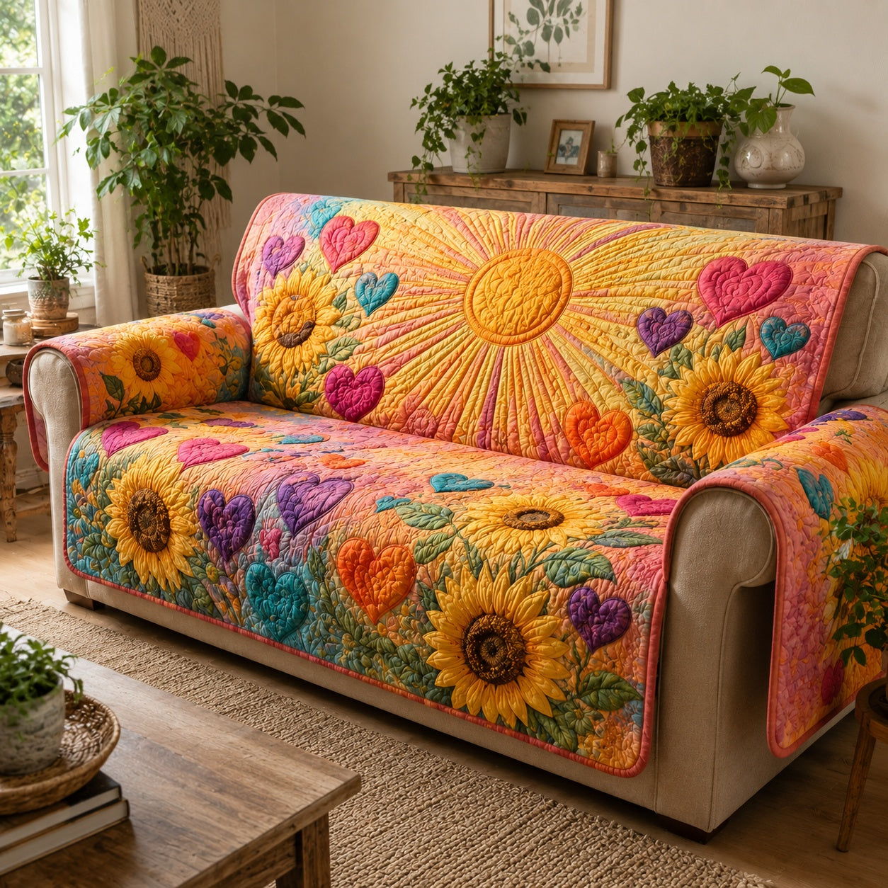 Joyful Blossom Gleam Quilted Sofa Cover NCU0VL3878