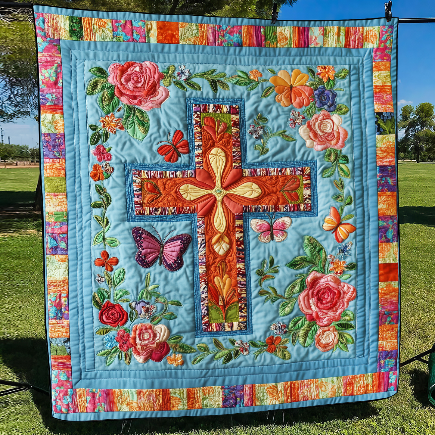 Joyful Cross Quilted Blanket NCU0VL520