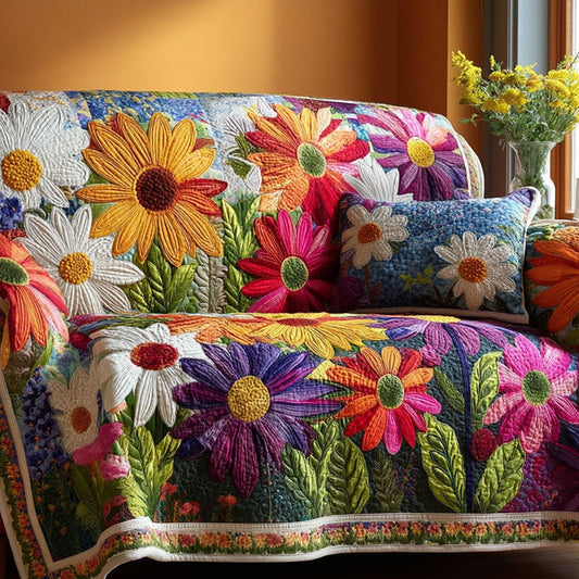 Joyful Daisies Quilted Sofa Cover NCU0TV539
