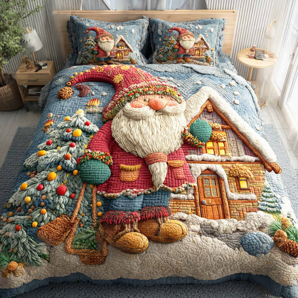 Joyful Gnome Garden 3-Piece Quilted Bedding Set NCU0TD1092