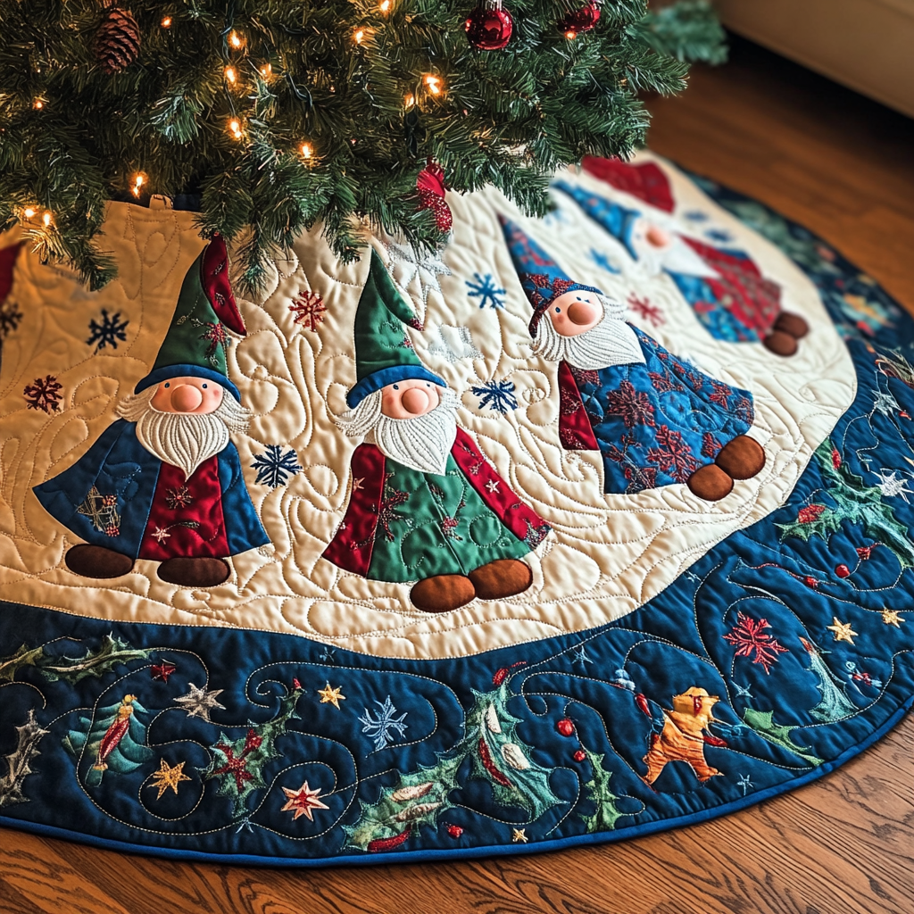 Joyful Gnomes Quilted Christmas Tree Skirt NCU0VH446