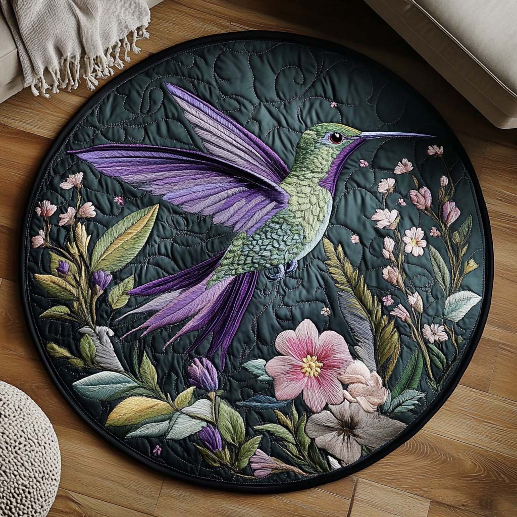Hummingbird Welcome Mat Joyful Hummingbird Kiss Quilted Round Mat NCU0NT8268 – Vantique