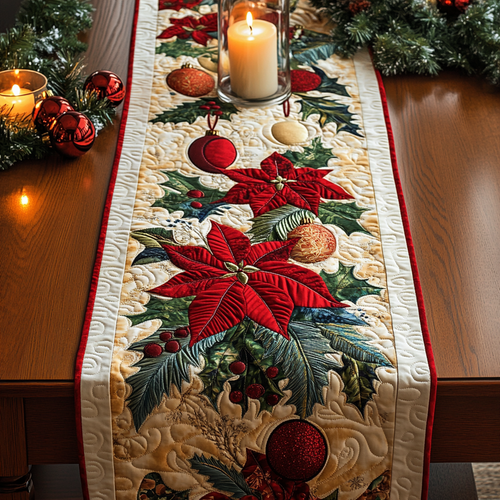 Joyful Ornaments Quilted Table Runner NCU0VH797