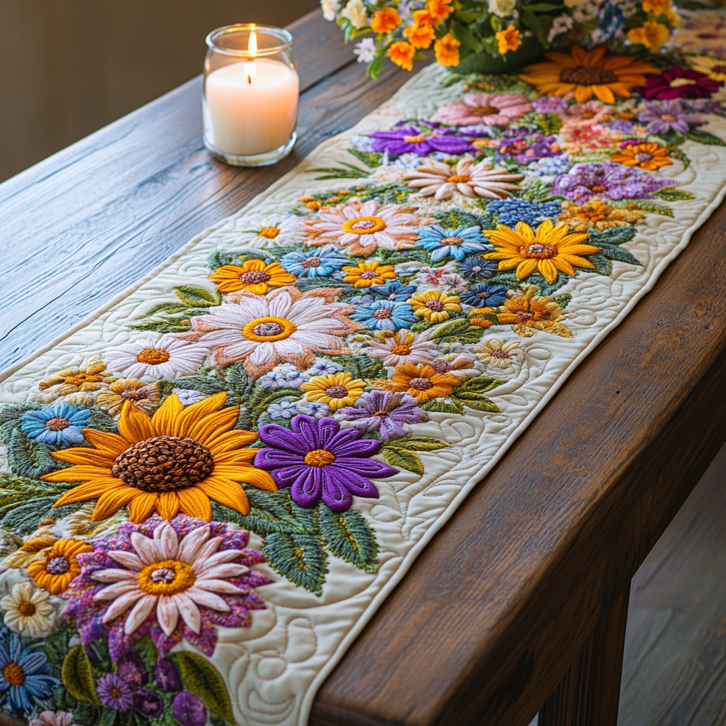 Joyful Petals Quilted Table Runner NCU0VH5204