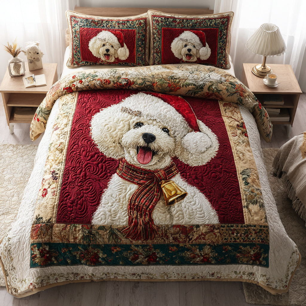 Joyful Poodle 3-Piece Quilted Bedding Set NCU0HH919