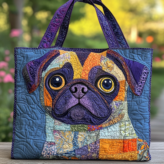 Joyful Pug Quilted Tote Bag NCU0DK9467