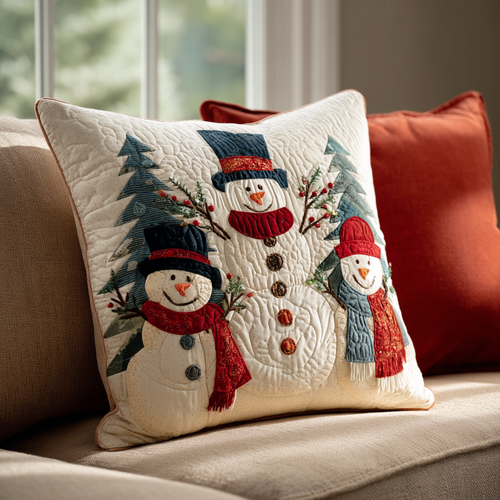 Joyful Snowman Quilted Pillow Case NCU0DK10793