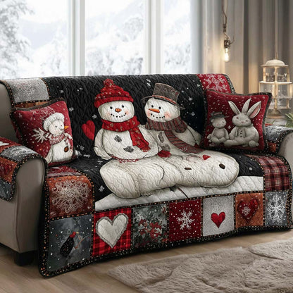 Joyful Snowmen Row Quilted Sofa Cover NCU0XD2081
