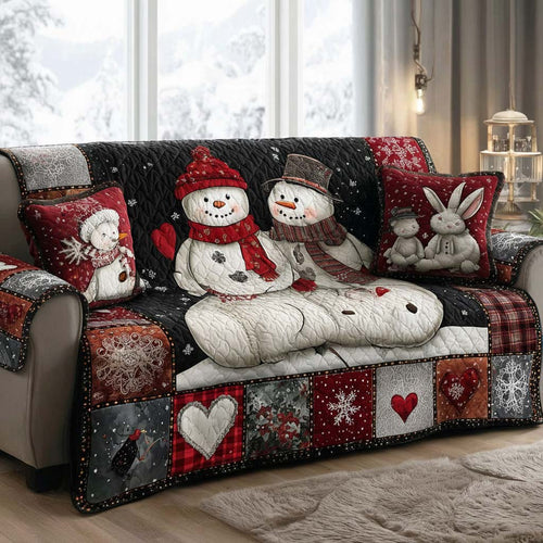 Joyful Snowmen Row Quilted Sofa Cover NCU0XD2081