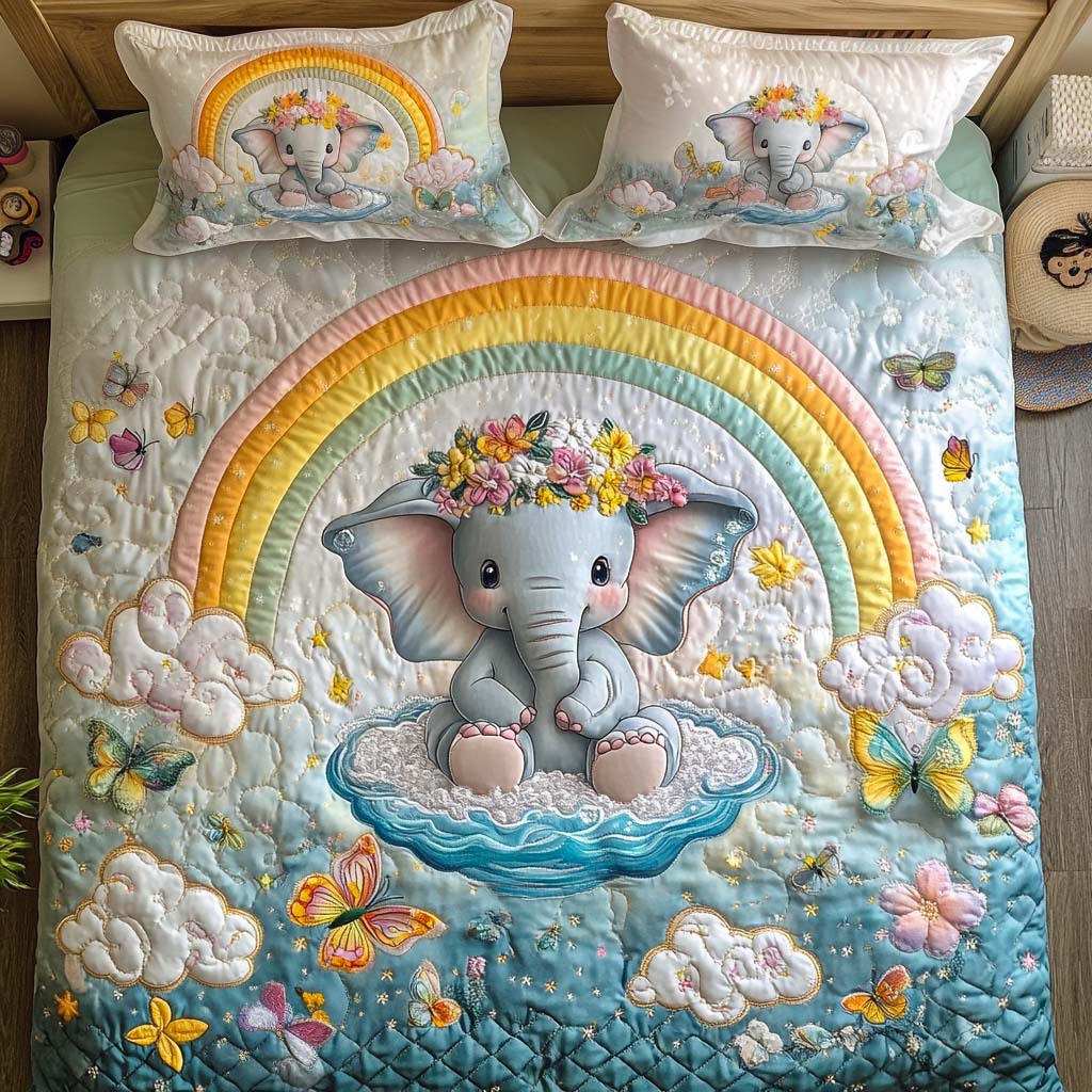 Jungle Elephant 3-Piece Quilted Bedding Set NCU0NT8145
