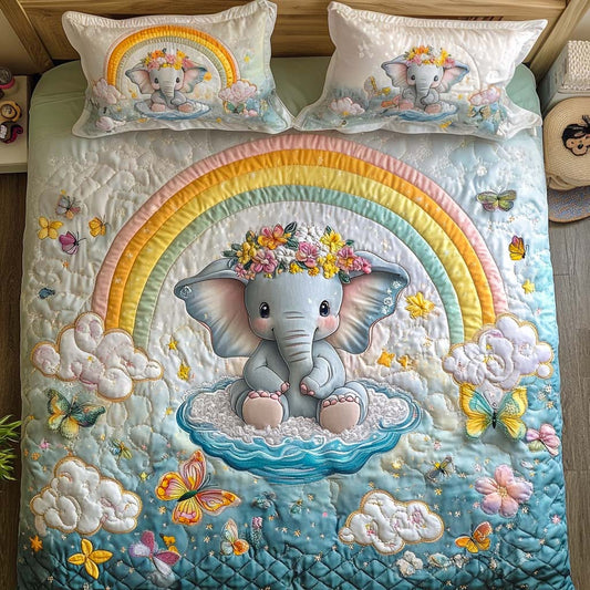 Jungle Elephant 3-Piece Quilted Bedding Set NCU0NT8145