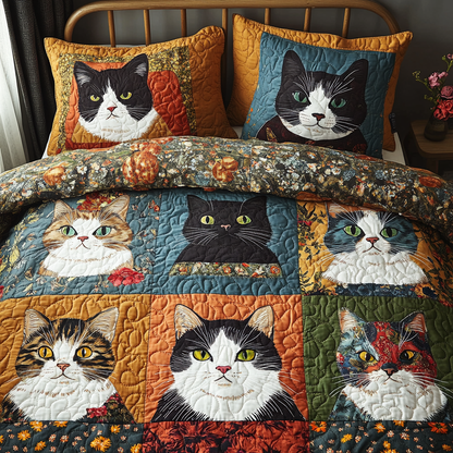 KaleidoCats 3-Piece Quilted Bedding Set NCU0DV4216