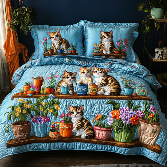 Kitten Garden Party 3-Piece Quilted Bedding Set NCU0NT5438