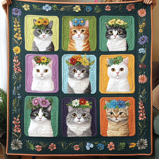 Kittens in Bloom Quilted Blanket NCU0TL1153