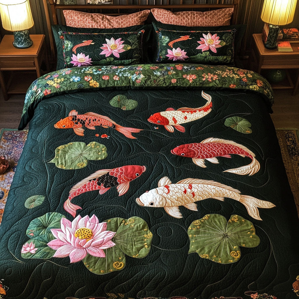 Koi Blossom 3-Piece Quilted Bedding Set NCU0NT6385