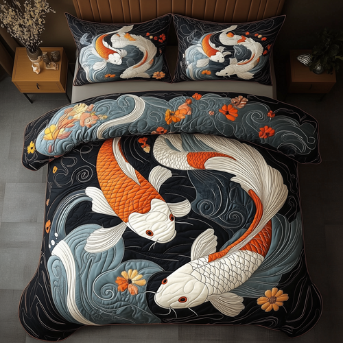 Koi Harmony 3-Piece Quilted Bedding Set NCU0DV2956